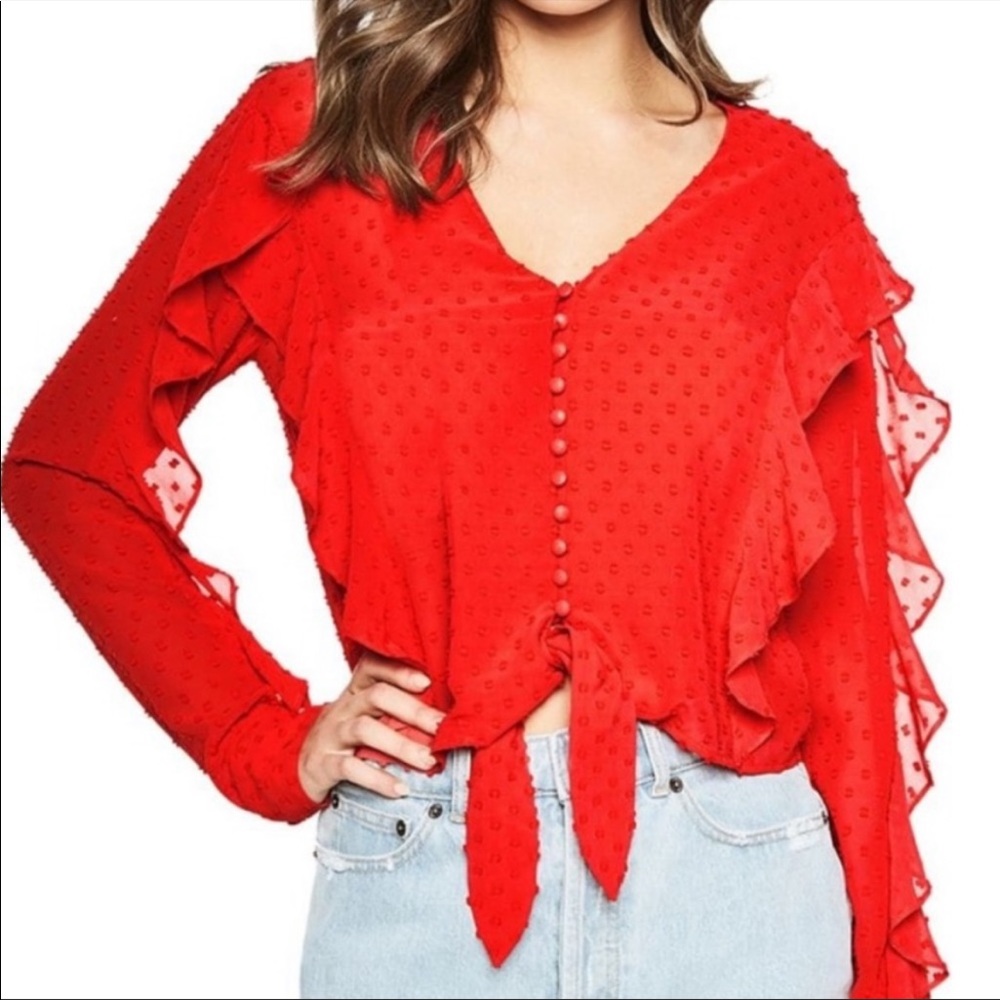 Bardot Swiss Dot Ruffle Tie Blouse Large Feminine Flirty 2000s Romantic 2016